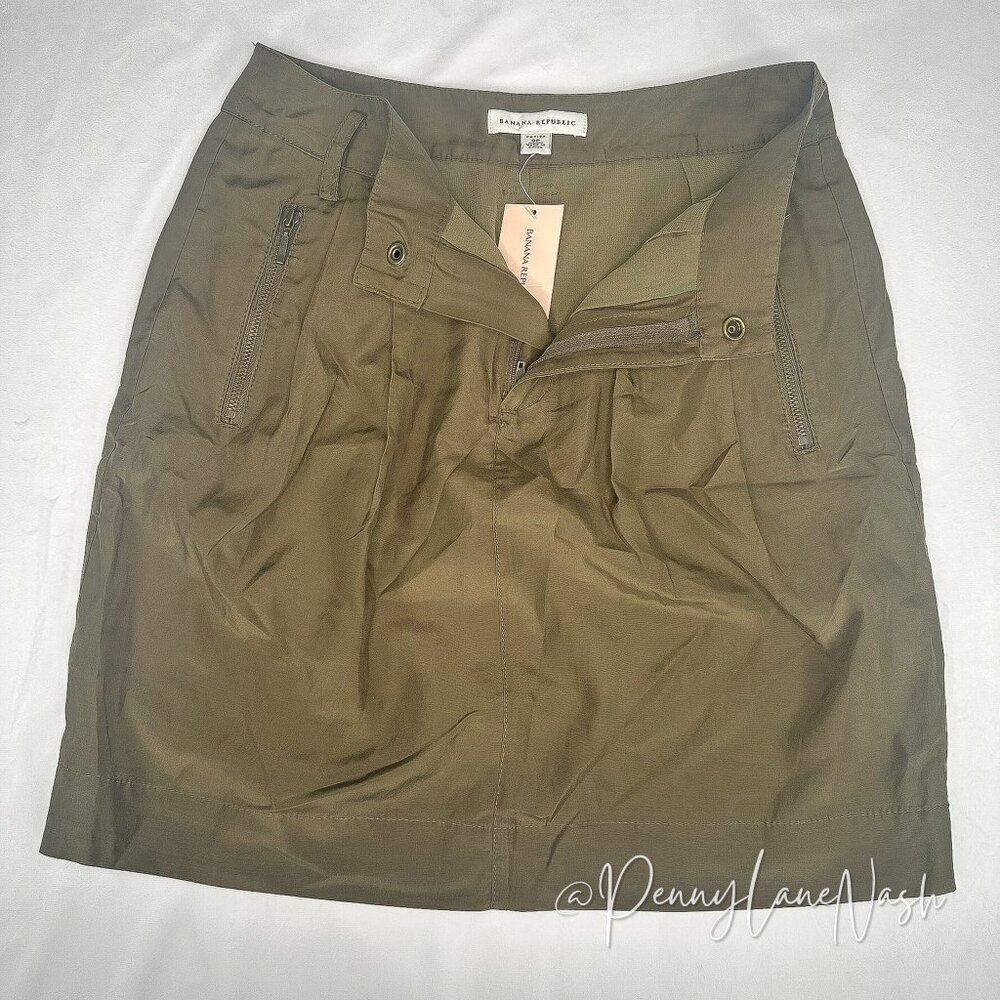 NWT Banana Republic Olive Silk Blend Pleated Mini Skirt Size 0P - Picture 6 of 10